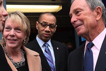 Cathie Black, Dennis Walcott, and Mayor Bloomberg at PS 109 last fall